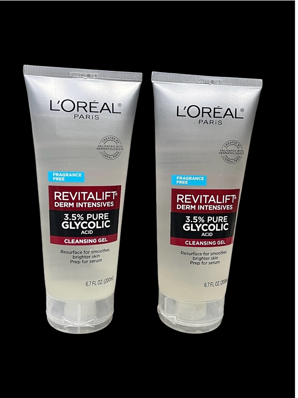 L'Oreal Revitalift 3.5% Glycolic Cleansing Gel - Silver, Red, Blue, Black